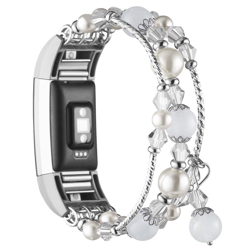 Simpeak 5.8-7.2 Fashion Band Compatible with Fitbit Charge 2 Smartwatch, Elastic Women Beaded Band Replacement for Fitbit Charge 2 Only, White - Image 1